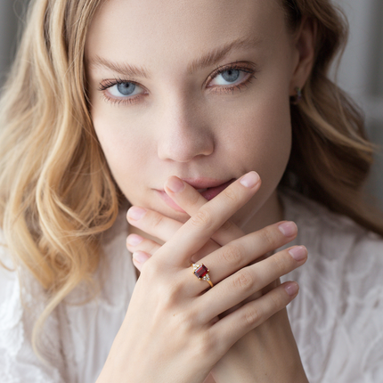 Garnet Emerald Cut Ring in 18k Gold Vermeil