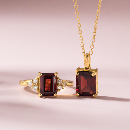 Garnet Emerald Cut Ring in 18k Gold Vermeil