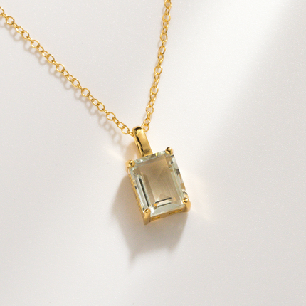 Green Amethyst Emerald Cut Pendant Necklace in 18k Gold Vermeil