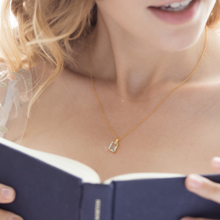 Green Amethyst Emerald Cut Pendant Necklace in 18k Gold Vermeil