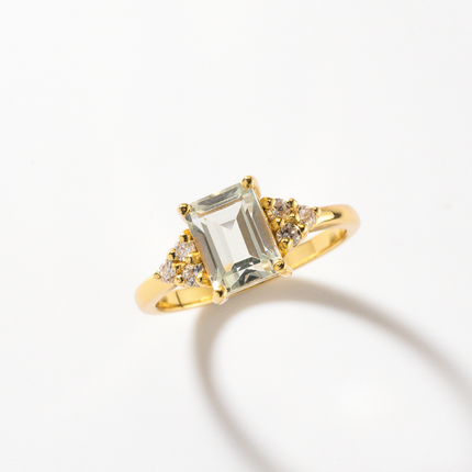 Green Amethyst Emerald Cut Ring in 18k Gold Vermeil