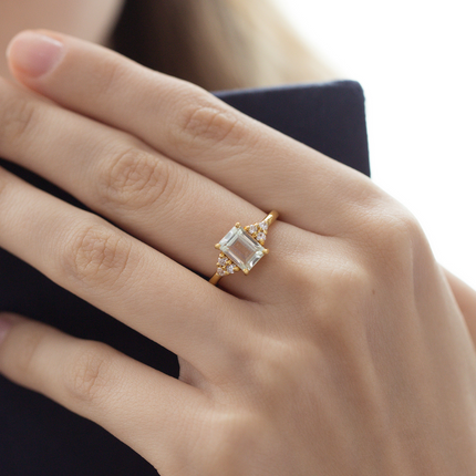 Green Amethyst Emerald Cut Ring in 18k Gold Vermeil