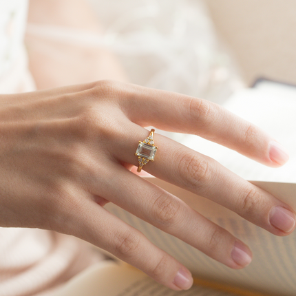 Green Amethyst Emerald Cut Ring in 18k Gold Vermeil