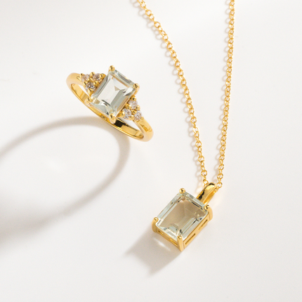 Green Amethyst Emerald Cut Pendant Necklace in 18k Gold Vermeil