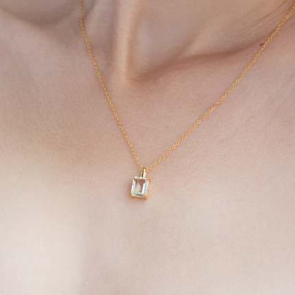 Green Amethyst Emerald Cut Pendant Necklace in 18k Gold Vermeil