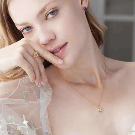 Green Amethyst Emerald Cut Pendant Necklace in 18k Gold Vermeil
