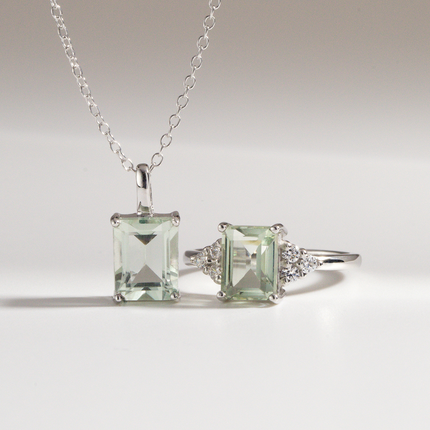 Green Amethyst Emerald Cut Ring in Sterling Silver