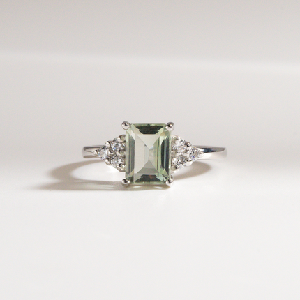 Green Amethyst Emerald Cut Ring in Sterling Silver
