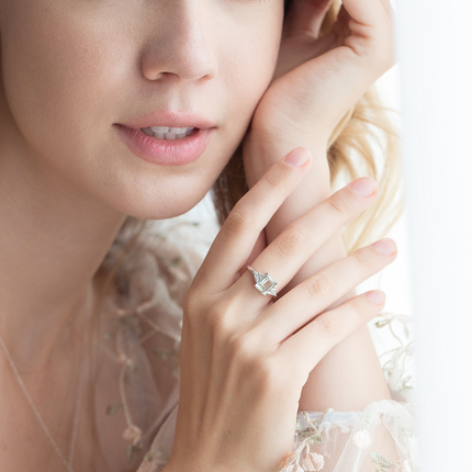 Green Amethyst Emerald Cut Ring in Sterling Silver