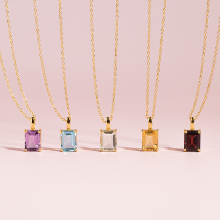 Green Amethyst Emerald Cut Pendant Necklace in 18k Gold Vermeil