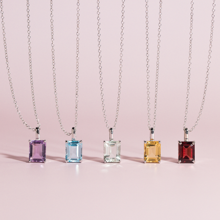Citrine Emerald Cut Pendant Necklace in Sterling Silver