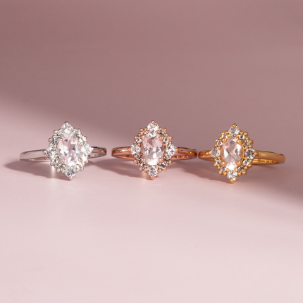 Pink Morganite Halo Ring in Sterling Silver