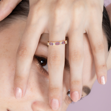 Lavender Amethyst Emerald Cut Eternity Ring in 18k Gold Vermeil