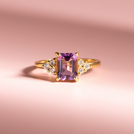 Lavender Amethyst Emerald Cut Ring in 18k Gold Vermeil
