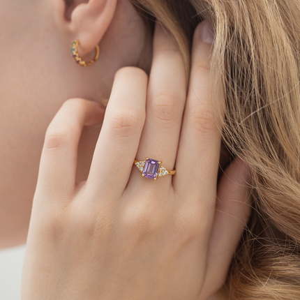 Lavender Amethyst Emerald Cut Ring in 18k Gold Vermeil