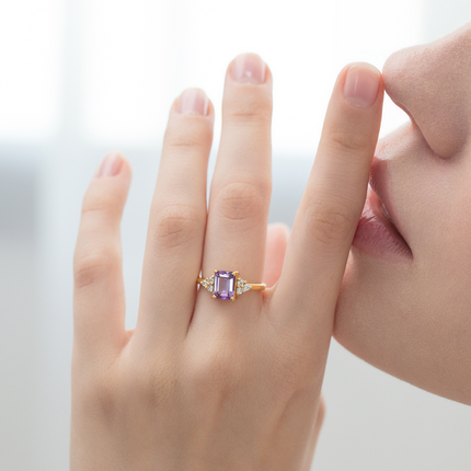 Lavender Amethyst Emerald Cut Ring in 18k Gold Vermeil
