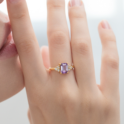 Lavender Amethyst Emerald Cut Ring in 18k Gold Vermeil
