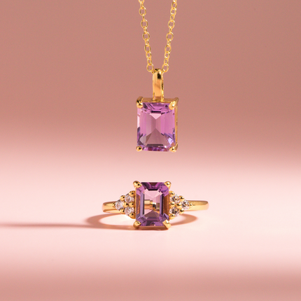 Lavender Amethyst Emerald Cut Ring in 18k Gold Vermeil