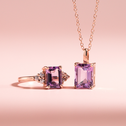 Lavender Amethyst Emerald Cut Ring in 18k Rose Gold Vermeil