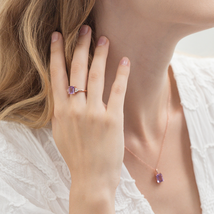 Lavender Amethyst Emerald Cut Ring in 18k Rose Gold Vermeil