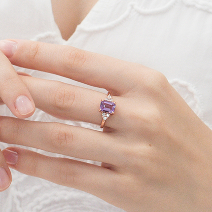 Lavender Amethyst Emerald Cut Ring in 18k Rose Gold Vermeil