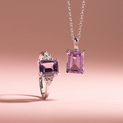 Lavender Amethyst Emerald Cut Ring in Sterling Silver