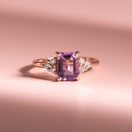 Lavender Amethyst Emerald Cut Ring in 18k Rose Gold Vermeil