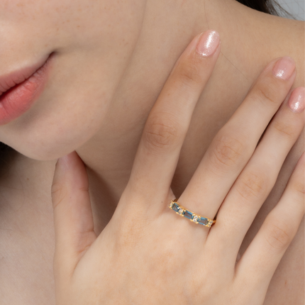London Blue Topaz Emerald Cut Eternity Ring in 18k Gold Vermeil