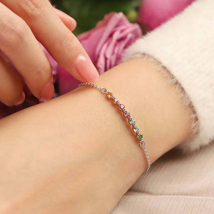 Pastel Rainbow Gemstone Bracelet in Sterling Silver