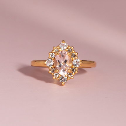 Pink Morganite Halo Ring in 18k Gold Vermeil