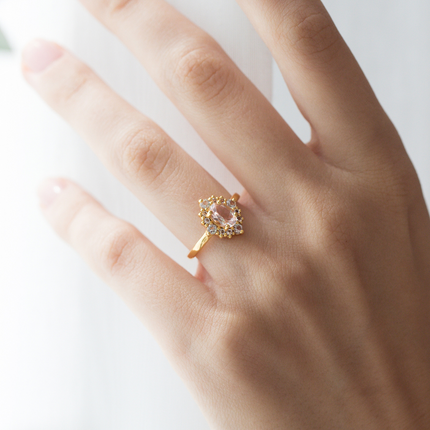 Pink Morganite Halo Ring in 18k Gold Vermeil
