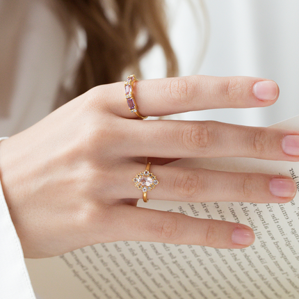 Pink Morganite Halo Ring in 18k Gold Vermeil