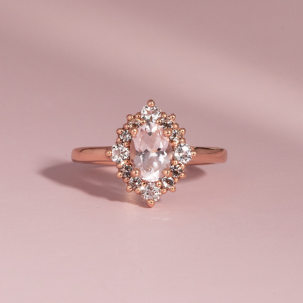 Pink Morganite Halo Ring in 18k Rose Vermeil