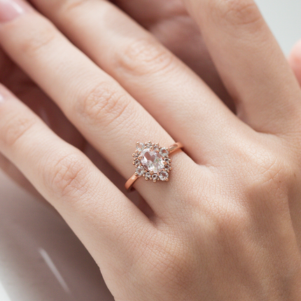 Pink Morganite Halo Ring in 18k Rose Vermeil