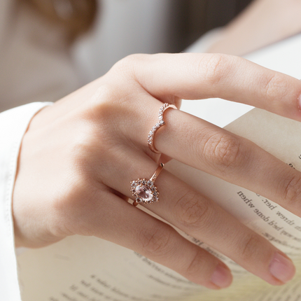 Pink Morganite Halo Ring in 18k Rose Vermeil