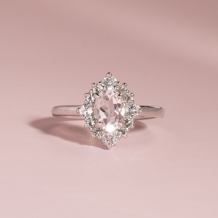 Pink Morganite Halo Ring in Sterling Silver