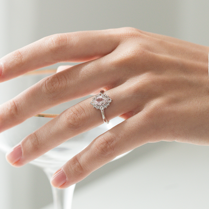 Pink Morganite Halo Ring in Sterling Silver