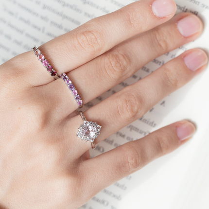 Pink Morganite Halo Ring in Sterling Silver