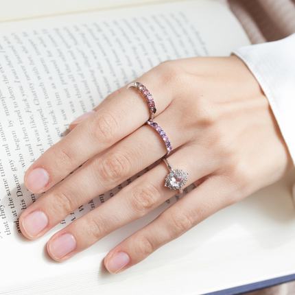Pink Morganite Halo Ring in Sterling Silver