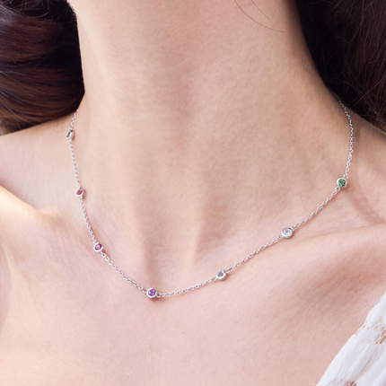 Rainbow Gemstone Necklace in Sterling Silver