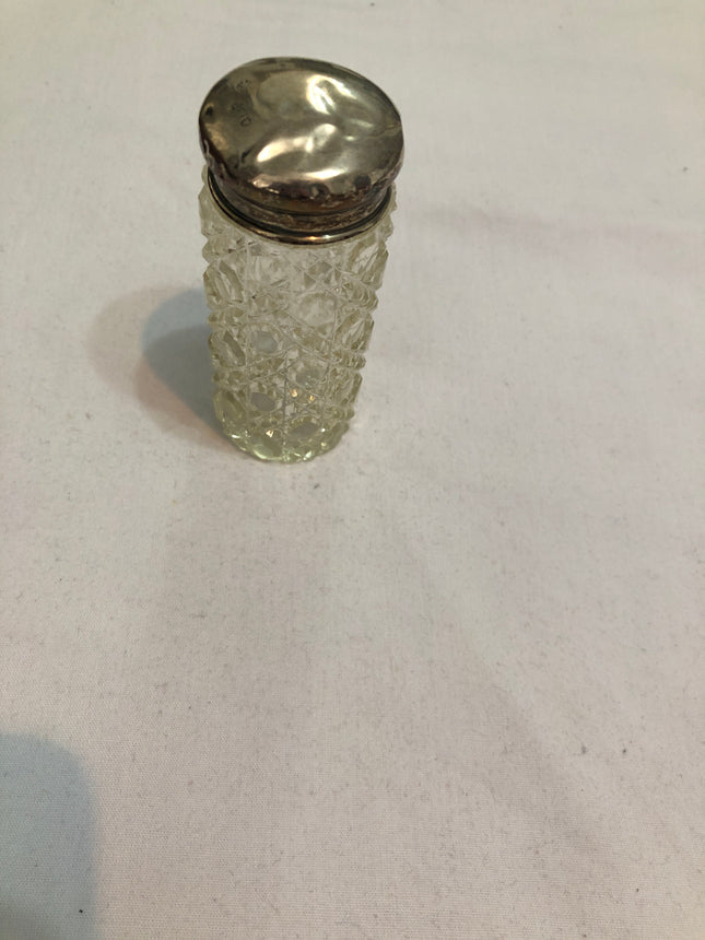 Antique Silver Topped Glass Dressing Table Pot.