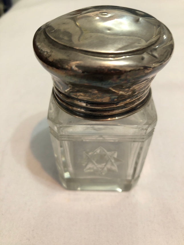 Antique Silver Topped Cut Glass Dressing Table Jar.