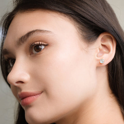 Blue Topaz Round Stud Earrings 6 mm in 18k Gold Vermeil