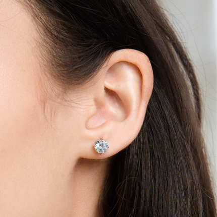 Blue Topaz Round Stud Earrings 6 mm in Sterling Silver