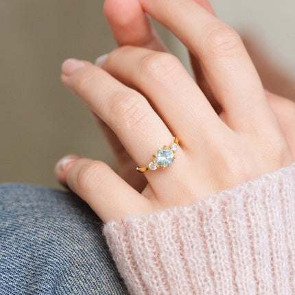 Blue Topaz Three Stone Ring in 18k Gold Vermeil