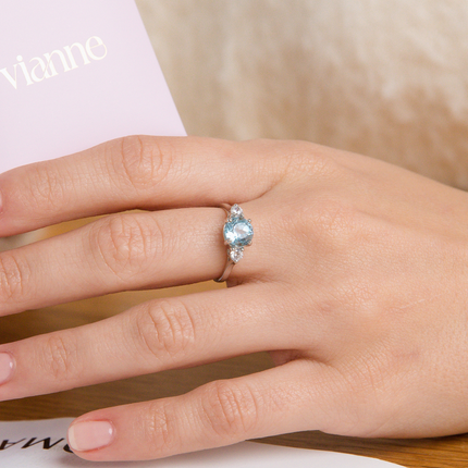 Blue Topaz Three Stone Ring in Sterling Silver