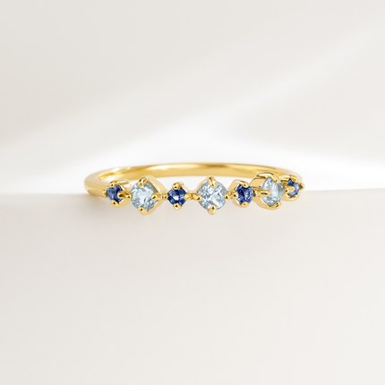 Blue Sapphire & Blue Topaz Stackable Half Eternity Band in 18K Gold Vermeil