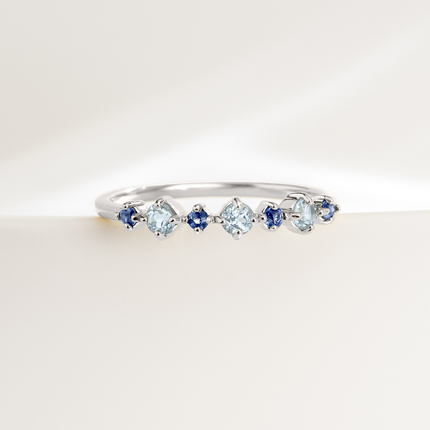 Blue Sapphire & Blue Topaz Stackable Half Eternity Band in Sterling Silver