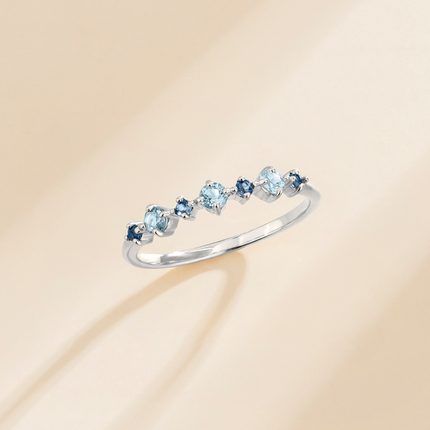 Blue Sapphire & Blue Topaz Stackable Half Eternity Band in Sterling Silver