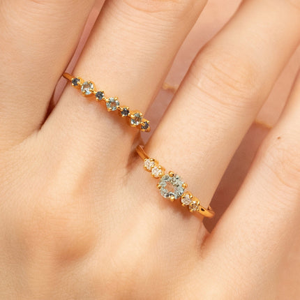 Blue Sapphire & Blue Topaz Stackable Half Eternity Band in 18K Gold Vermeil